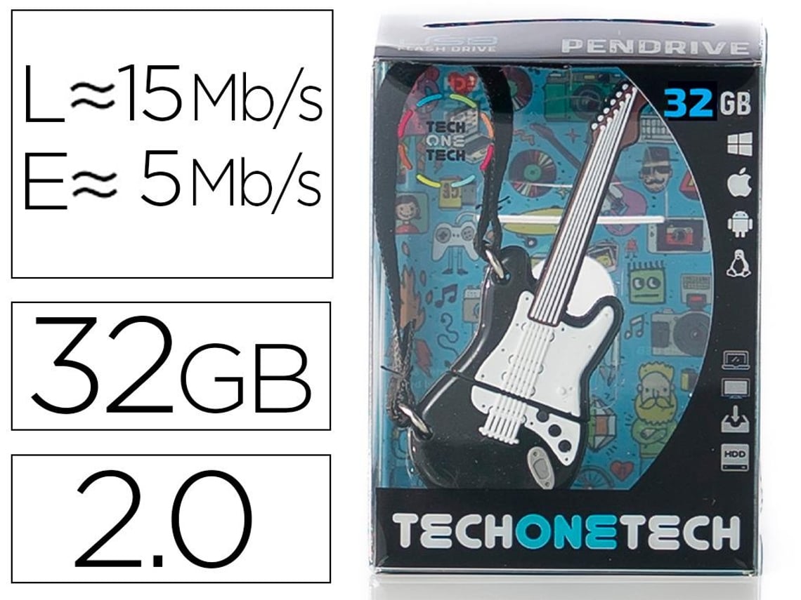 Pens USB 32GB Tech One Tech Guitarra Preto e Branco USB 2.0 - Imagem 4