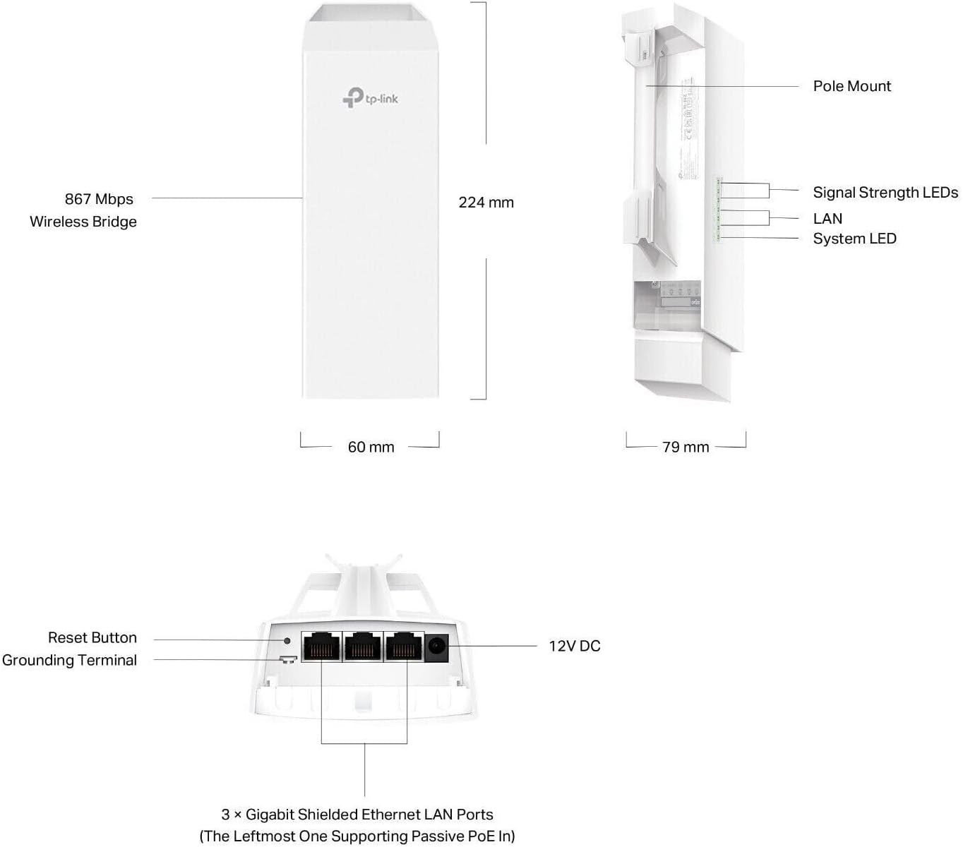 Ponto de Acesso Sem Fios TP-Link Omada EAP211-Bridge KIT/ 867Mbps/ 2.4GHz 5GHz/ Antenas de 7dBi/ WiFi 802.11 a/b/g/n/ac - Imagem 3