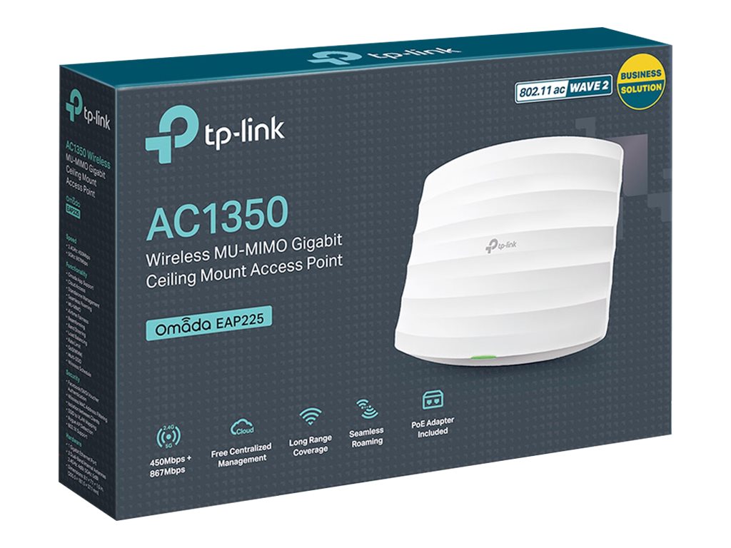 Ponto de Acesso Sem Fios TP-Link Omada EAP225 PoE 1317Mbps/ 2.4GHz 5GHz/ Antenas de 5dBi/ WiFi 802.11ac/n/b/g