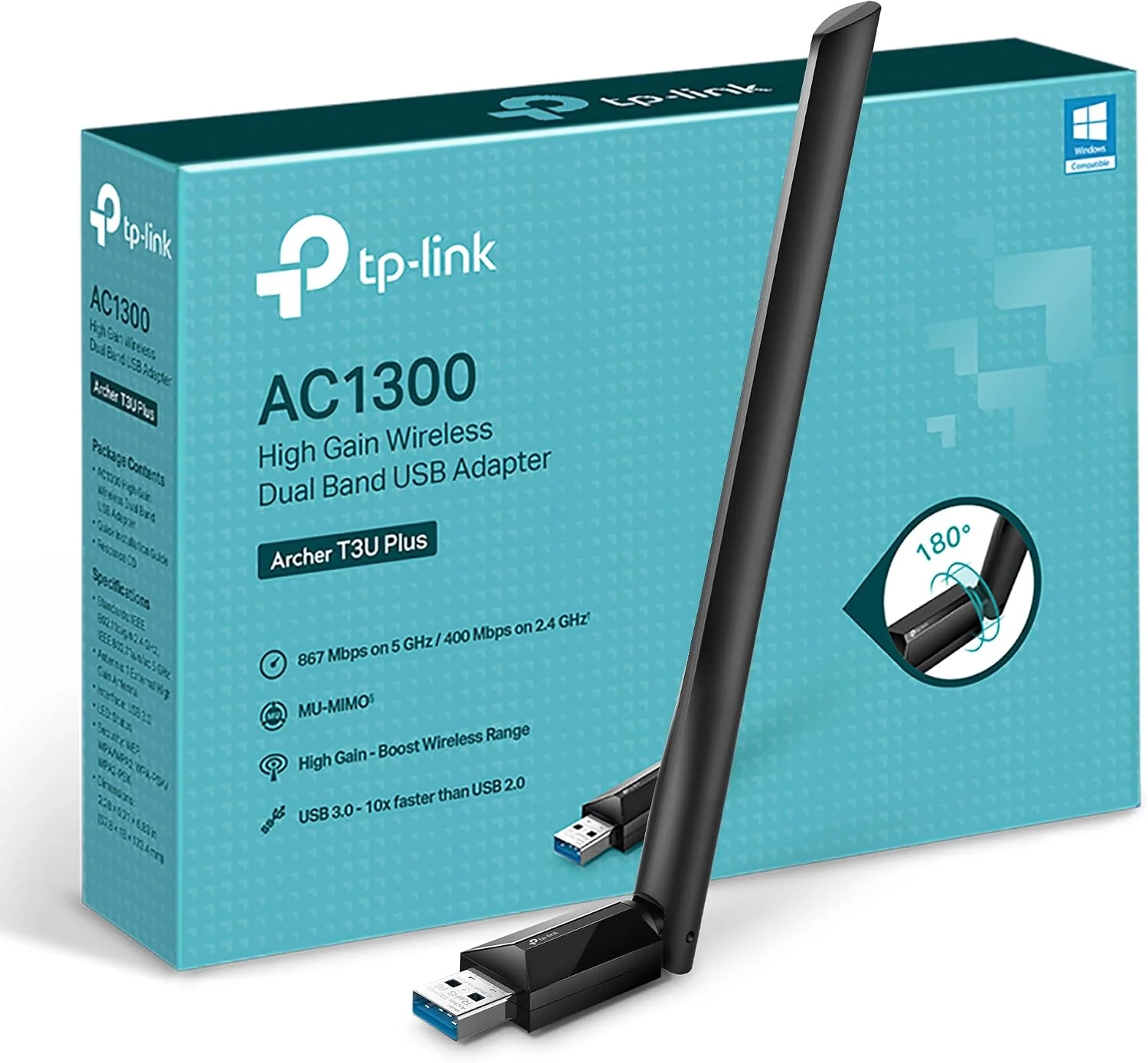 Adaptador WiFi USB TP-Link Archer T3U Plus AC1300 Dual Band 867Mbps Antena Alta Ganho