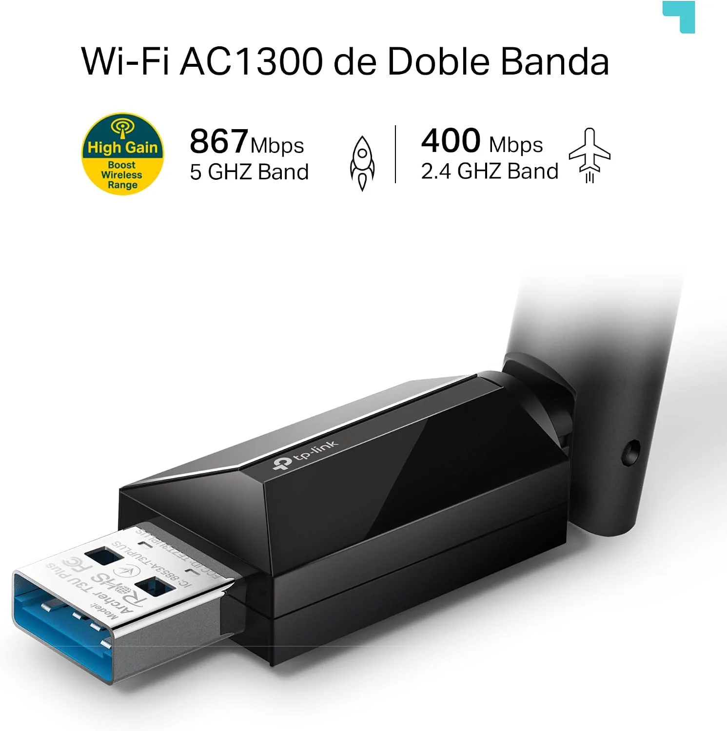 Adaptador WiFi USB TP-Link Archer T3U Plus AC1300 Dual Band 867Mbps Antena Alta Ganho - Imagem 3