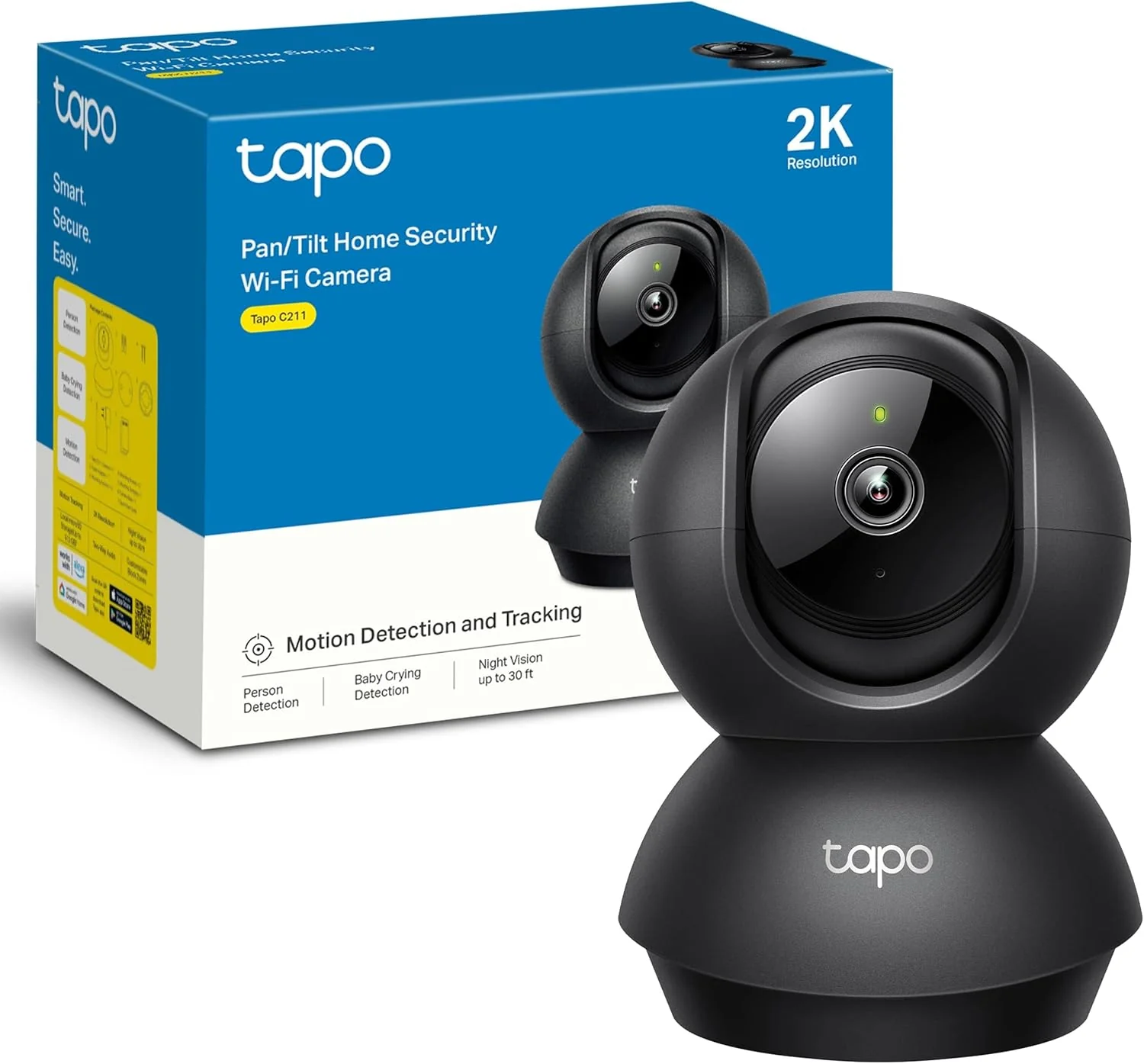 Câmara de Vigilância Wi-Fi TP-Link Tapo C211 2K 3MP 360º Visão Noturna Deteção IA MicroSD até 512GB