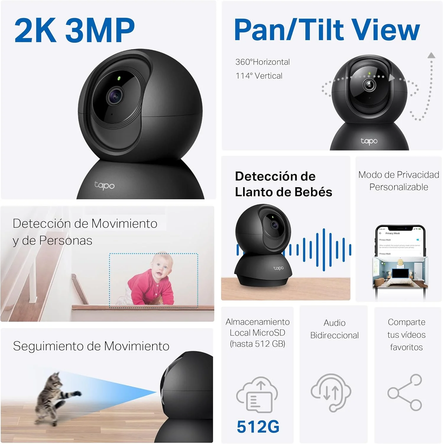 Câmara de Vigilância Wi-Fi TP-Link Tapo C211 2K 3MP 360º Visão Noturna Deteção IA MicroSD até 512GB - Imagem 2