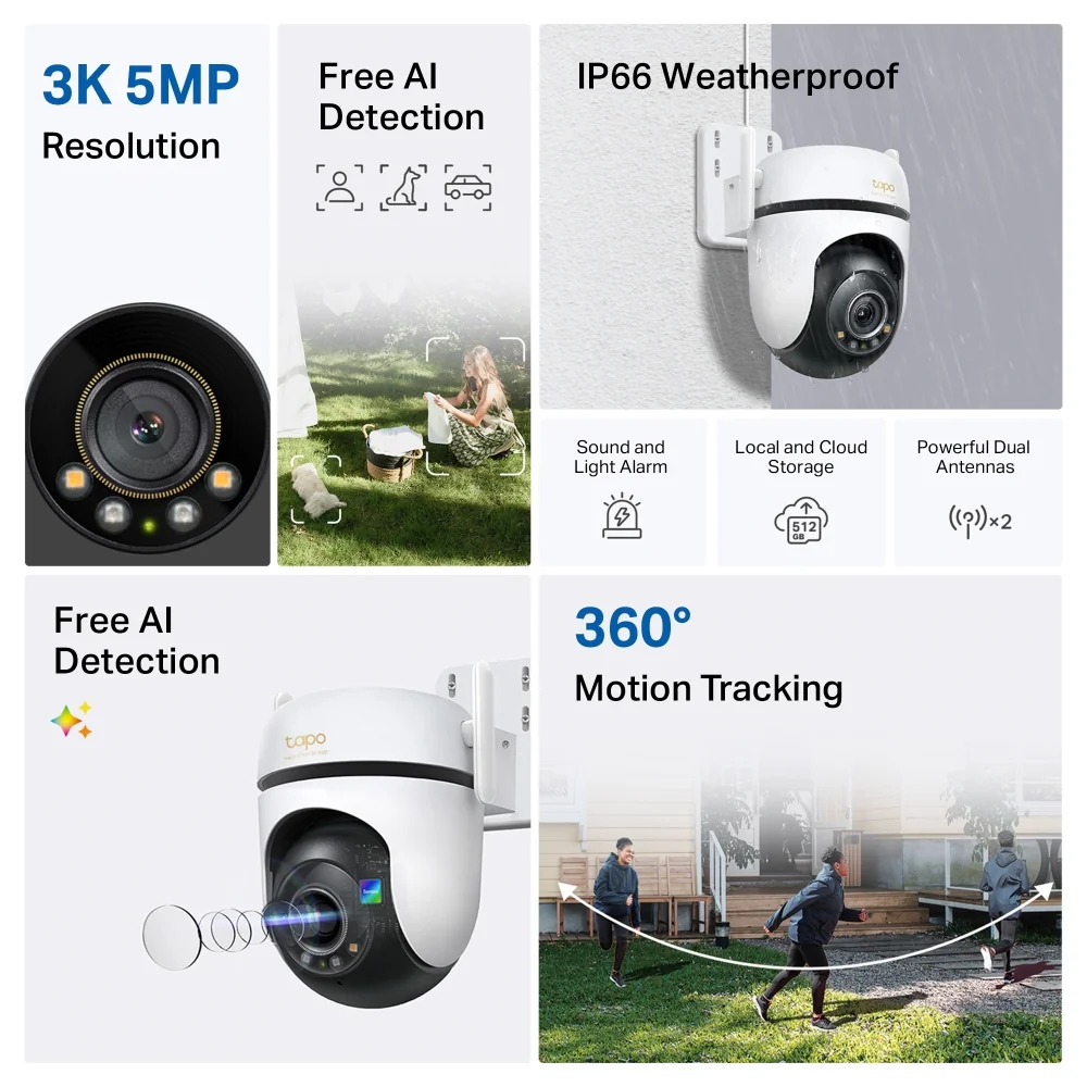 Câmara de Vigilância TP-Link Tapo C530WS Exterior 3K 5MP 360º Visão Noturna Cores IP66 Wi-Fi - Imagem 5