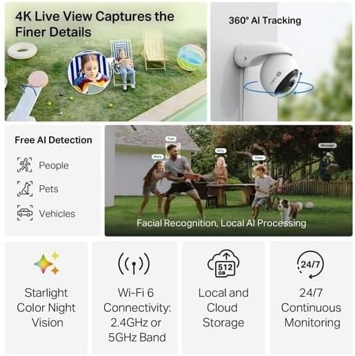 Câmara de Vigilância TP-Link Tapo C560WS 4K 8MP Exterior IP66 Wi-Fi 6 Pan/Tilt Visão Noturna Colorida Starlight Branco - Imagem 2