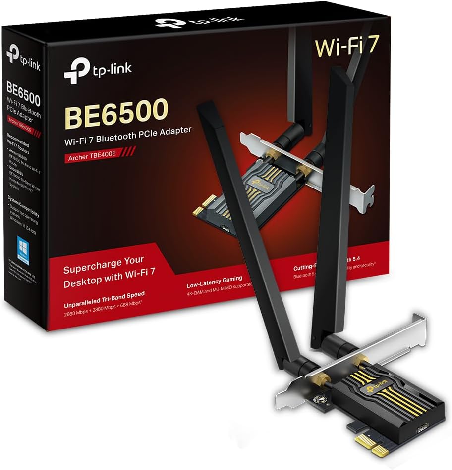 Placa de Rede Wireless-PCI Express TP-Link Archer TBE400E/ WiFi 7/ 6500Mbps/ 2.4/5GHz/6GHz