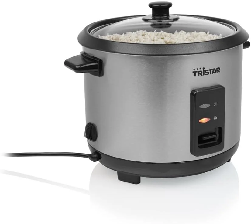 Panela de Arroz Tristar RK-6147 1.5L 500W Capacidade 8 Chávenas Aço Inoxidável Prateado
