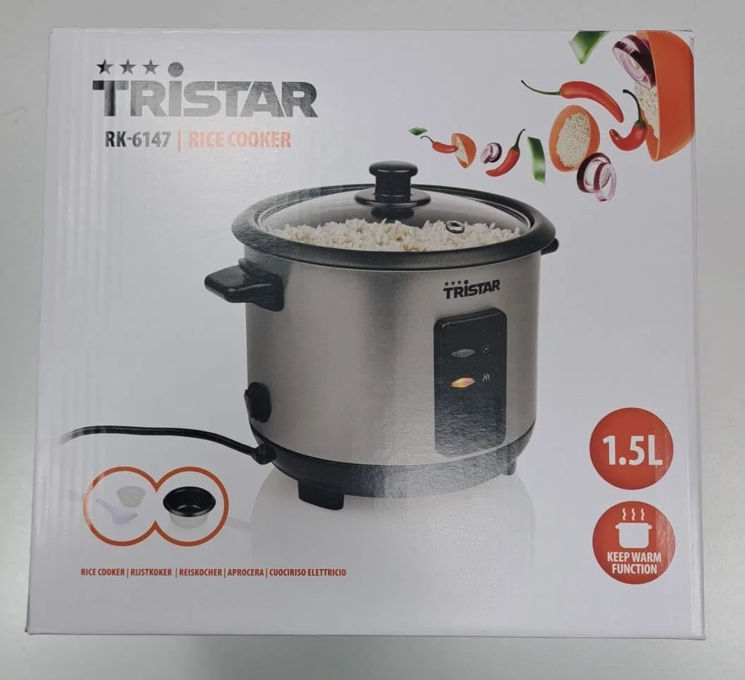 Panela de Arroz Tristar RK-6147 1.5L 500W Capacidade 8 Chávenas Aço Inoxidável Prateado - Imagem 2