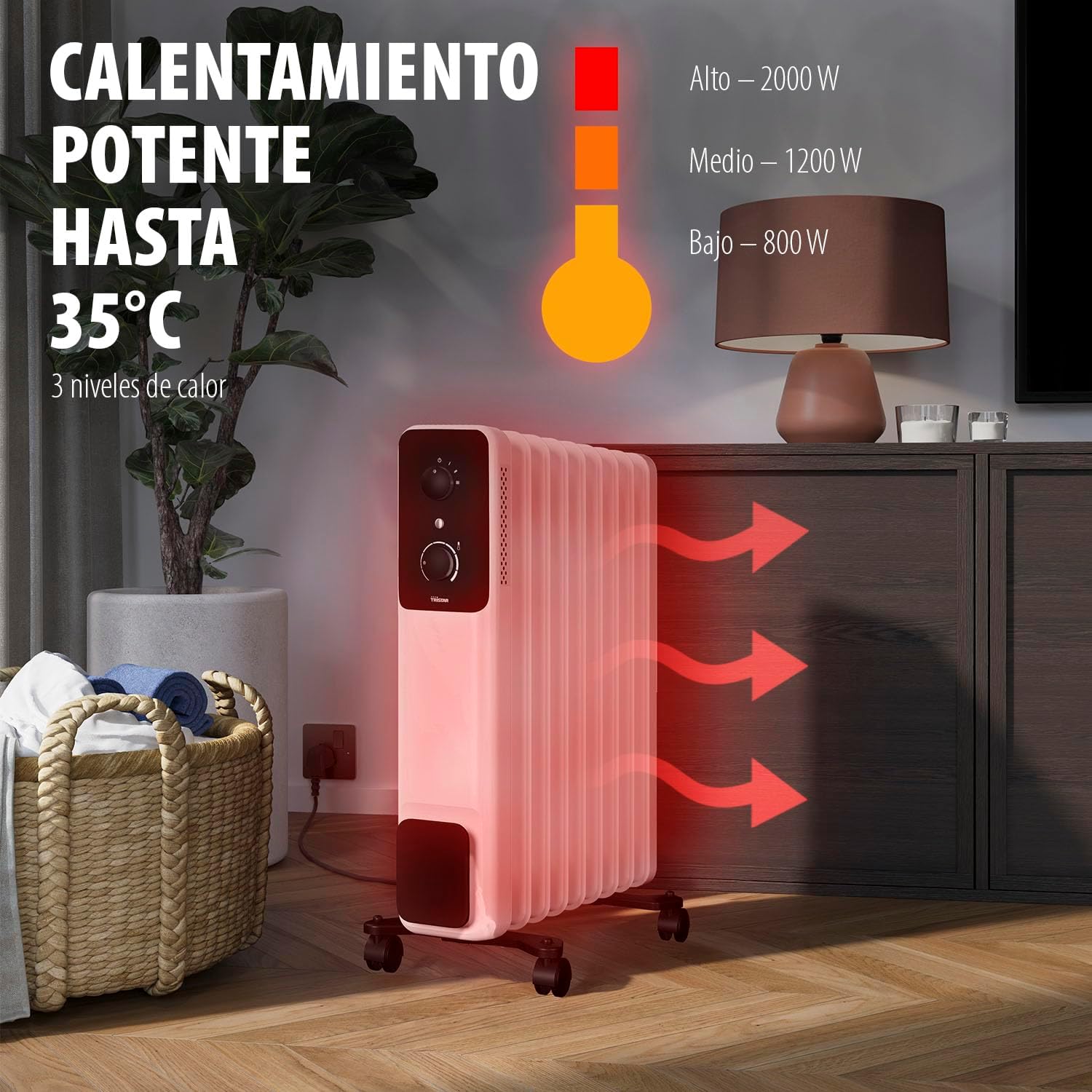 Radiador a Óleo Tristar KA-5379/ 3 Potências/ 800-1200-2000W/ 9 Elementos de Aquecimento - Imagem 4
