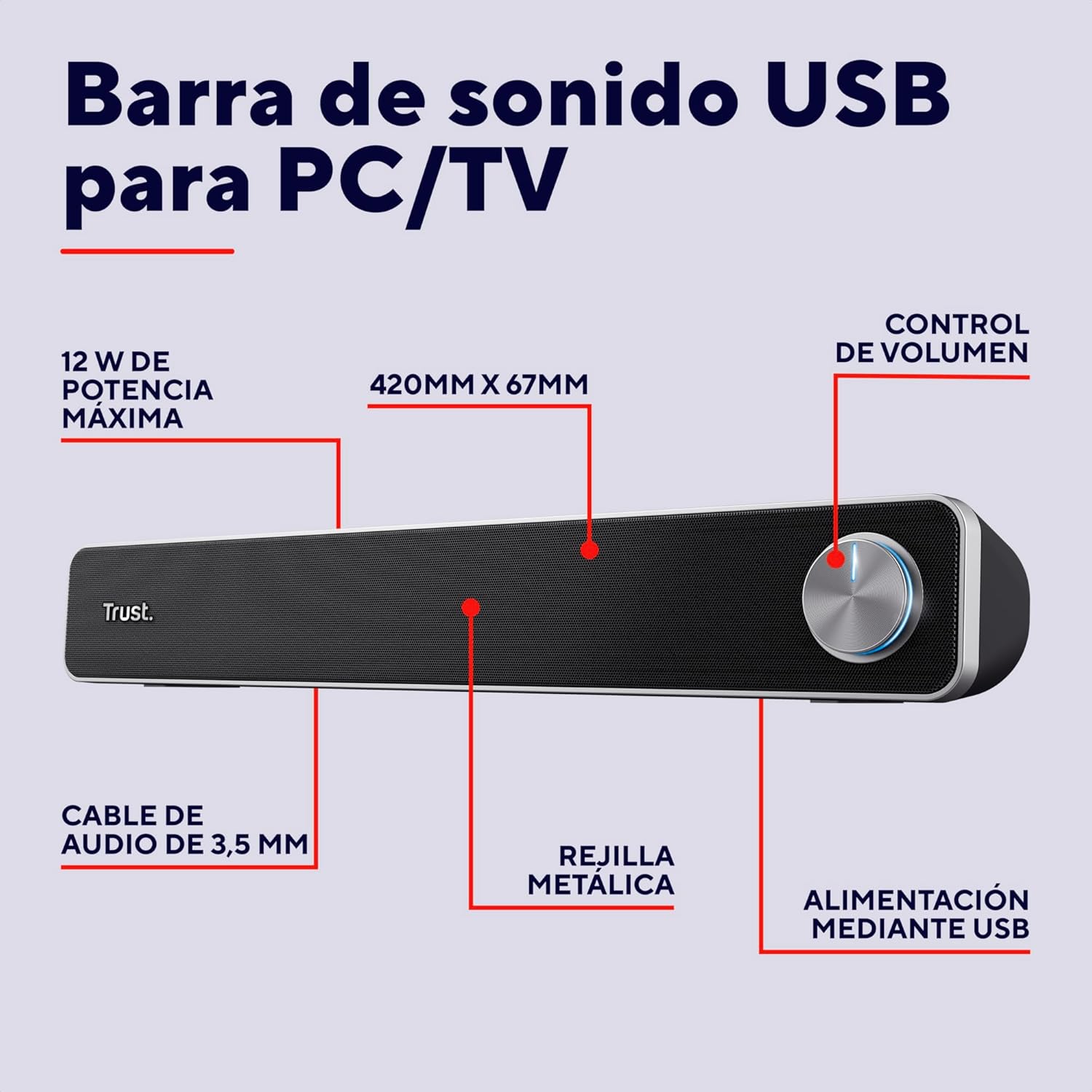 Barra de Som para PC Trust Arys/ 12W/ 2.0 - Imagem 2