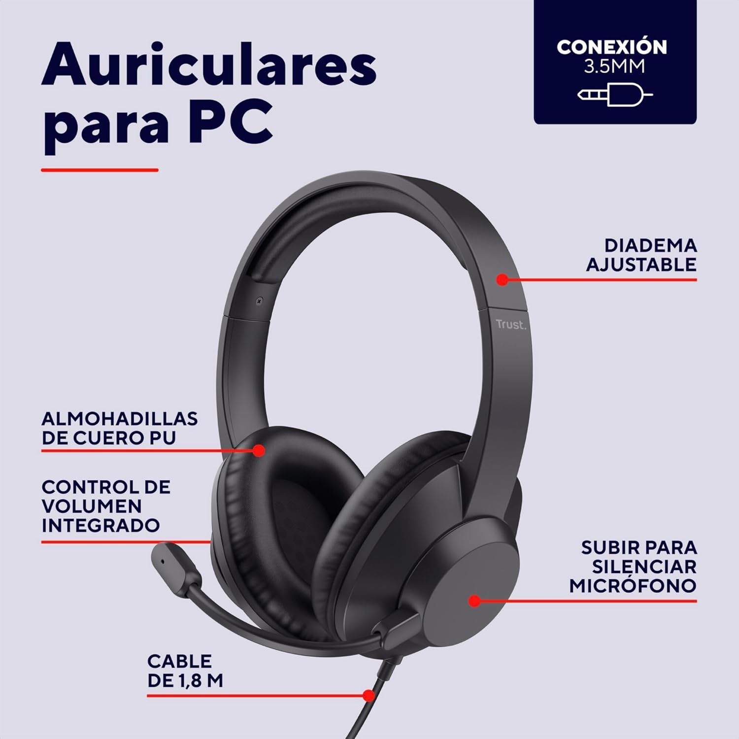 Auscultadores Trust Ayda Max/ com Microfone/ Jack 3.5/ Pretos - Imagem 2