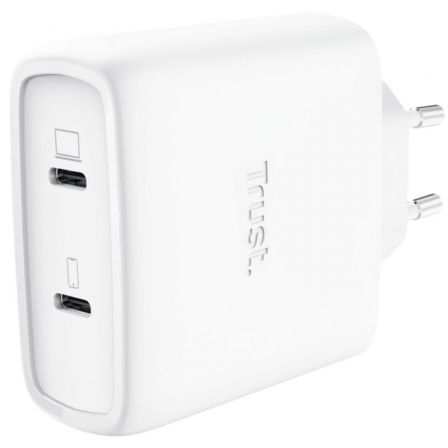 Carregador de Parede GaN Trust Maxo 65W 25526/ 2xUSB Tipo-C/ Inclui Cabo USB Tipo-C/ 65W