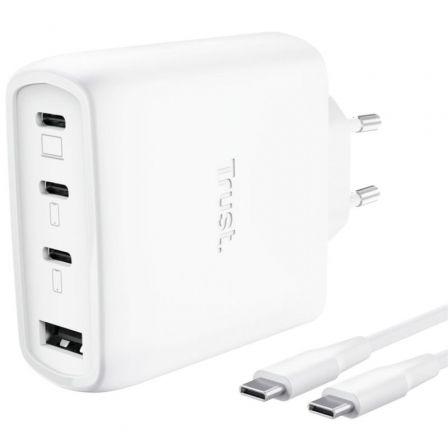 Carregador de Parede GaN Trust Maxo 65W 26068/ 3xUSB Tipo-C/ 1xUSB/ Inclui Cabo USB Tipo-C/ 65W
