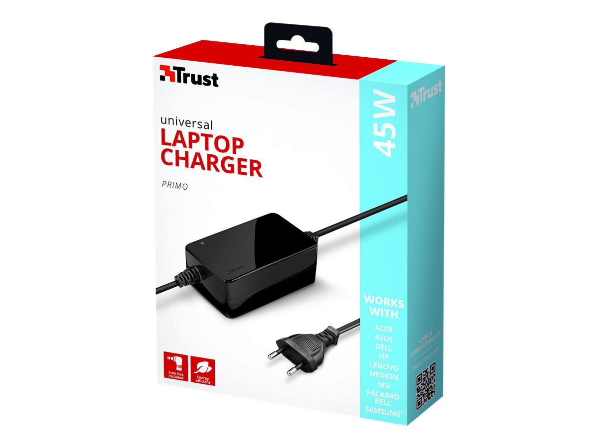 Carregador de Portátil Universal Trust Primo 21904/ 45W/ Automático/ 6 Conetores/ Voltagem 18-20V