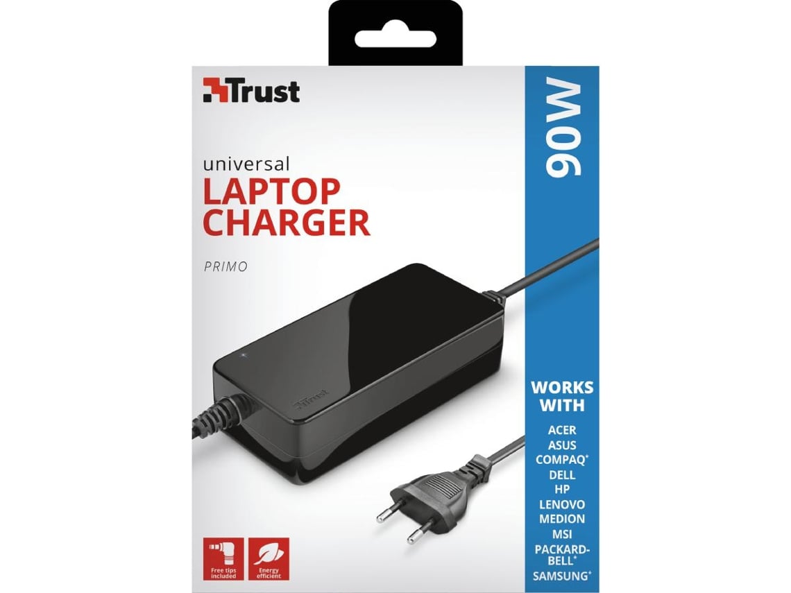 Carregador de Portátil Universal Trust Primo 22142/ 90W/ Automático/ 6 Conectores/ Voltagem 18-20V