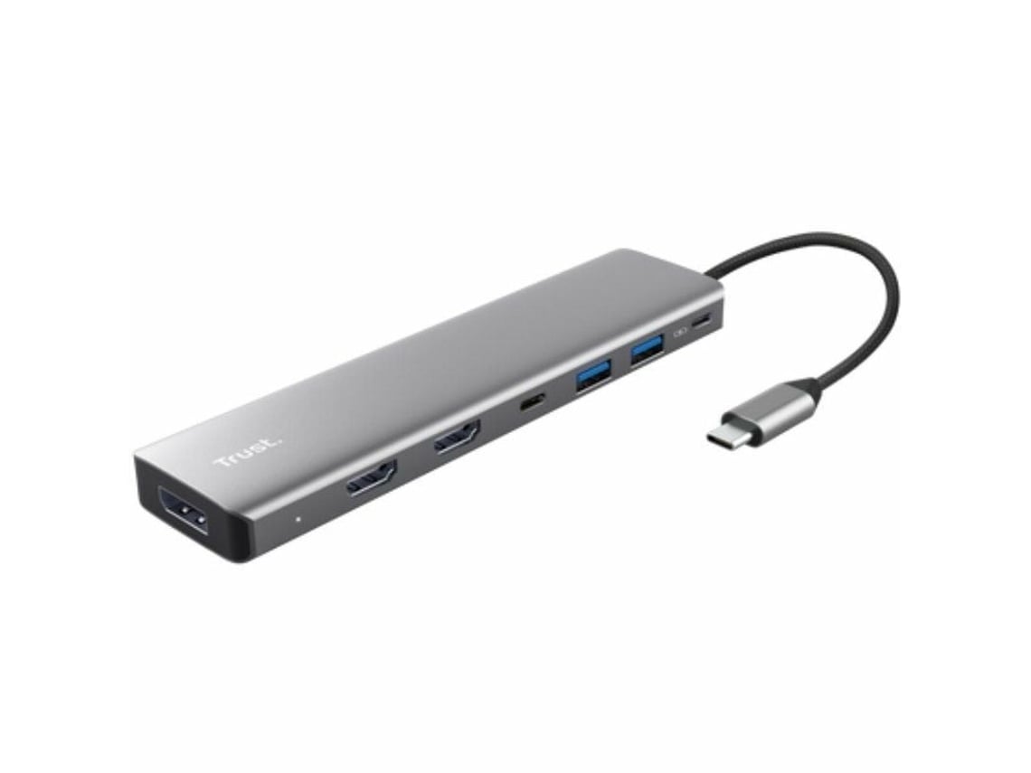 Docking USB Tipo-C Trust Dalyx/ 2xUSB/ 2xHDMI 4K/ 1xDisplayPort/ 1xUSB Tipo-C PD/ Cinzento