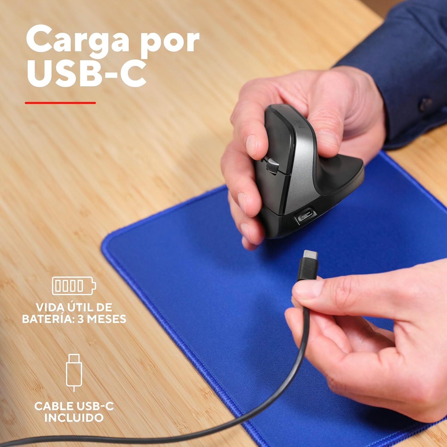 Rato Vertical Sem Fios por Bluetooth Trust Bayo+/ Bateria Recarregável/ Até 2400 DPI - Imagem 5