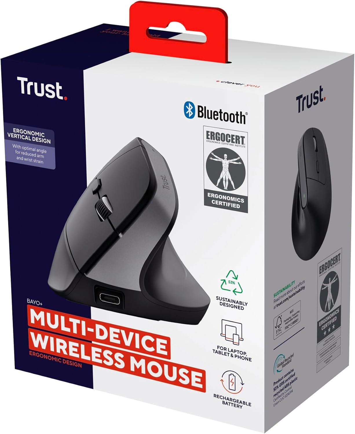 Rato Vertical Sem Fios por Bluetooth Trust Bayo+/ Bateria Recarregável/ Até 2400 DPI - Imagem 16