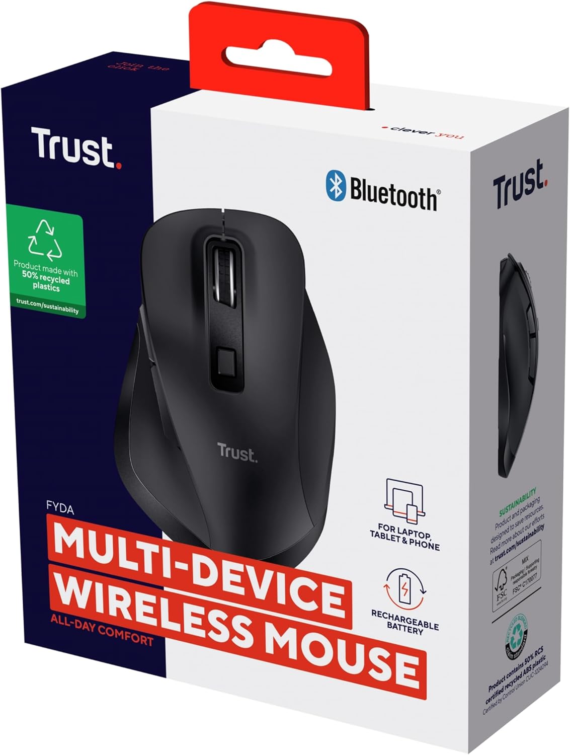 Rato Ergonómico Sem Fios Trust Fyda Multidispositivo/ Bateria recarregável/ Até 2400 DPI - Imagem 14