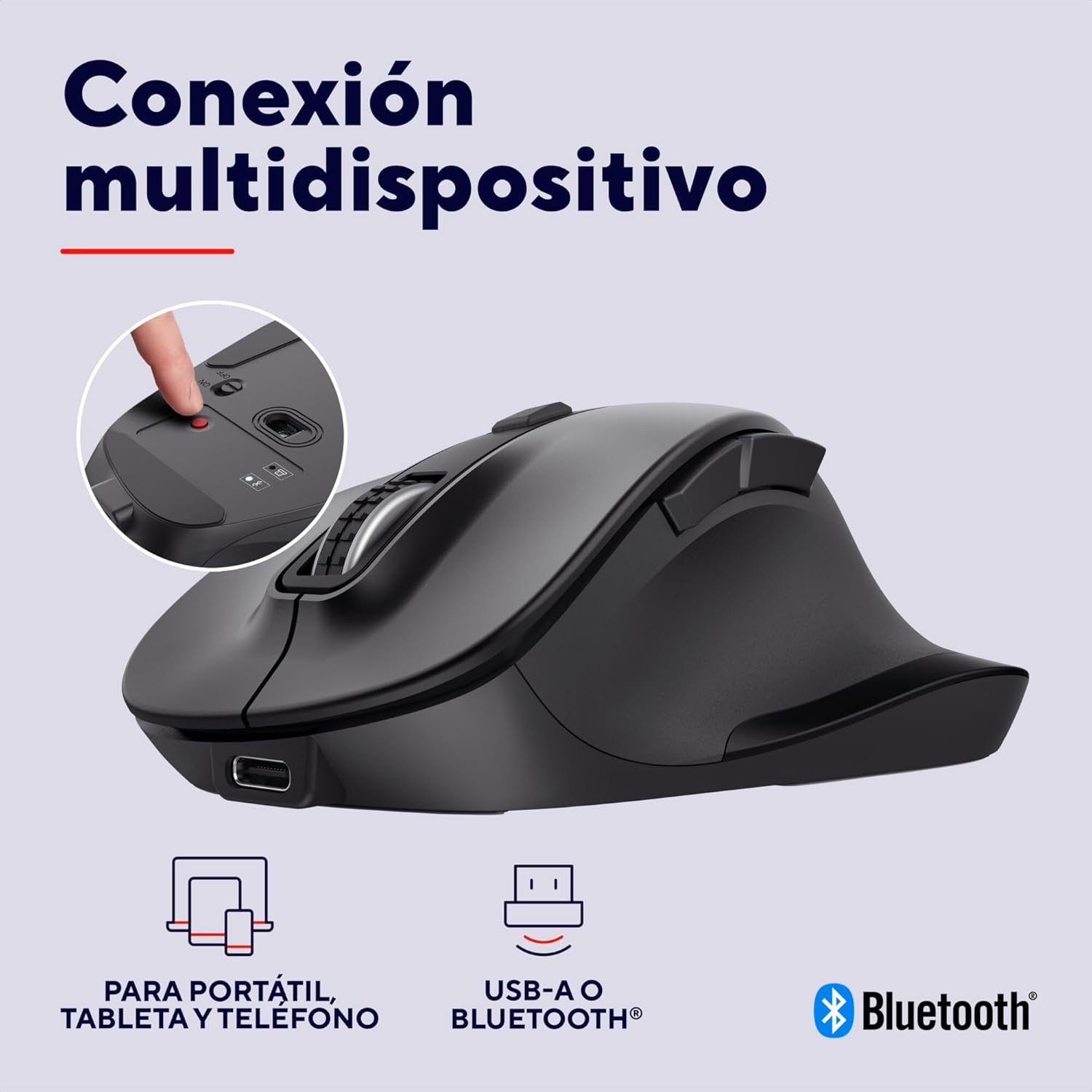 Rato Ergonómico Sem Fios Trust Fyda Multidispositivo/ Bateria recarregável/ Até 2400 DPI - Imagem 3