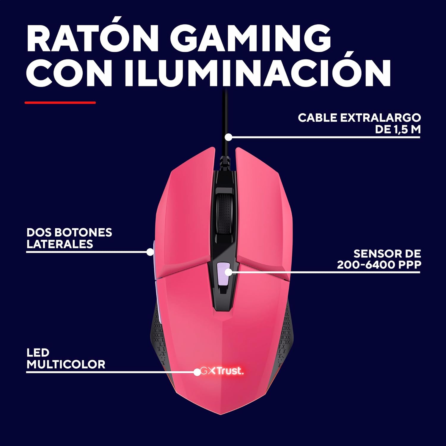 Rato Gaming Trust Gaming GXT 109 Felox/ Até 6400 DPI/ Rosa - Imagem 2