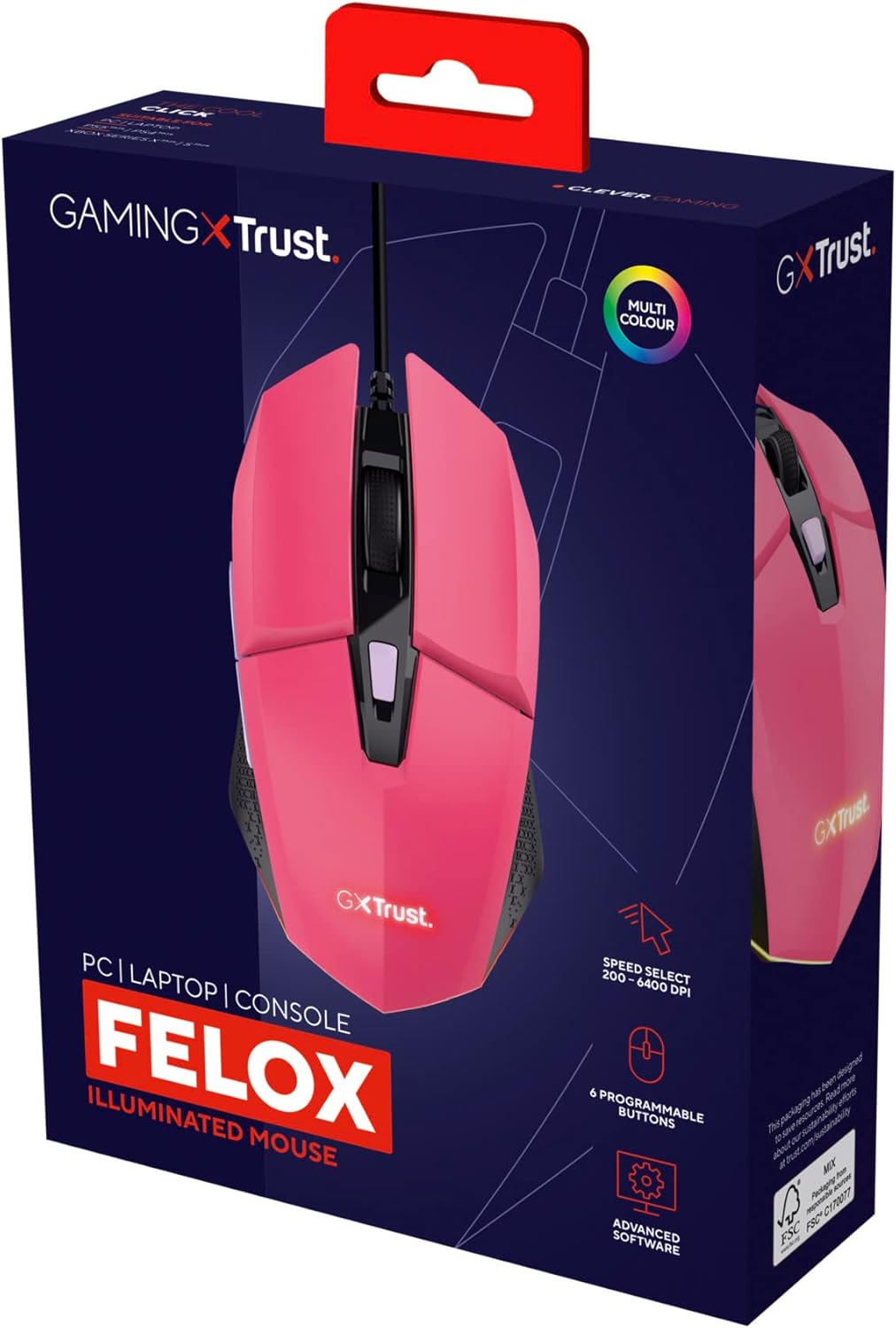 Rato Gaming Trust Gaming GXT 109 Felox/ Até 6400 DPI/ Rosa - Imagem 13