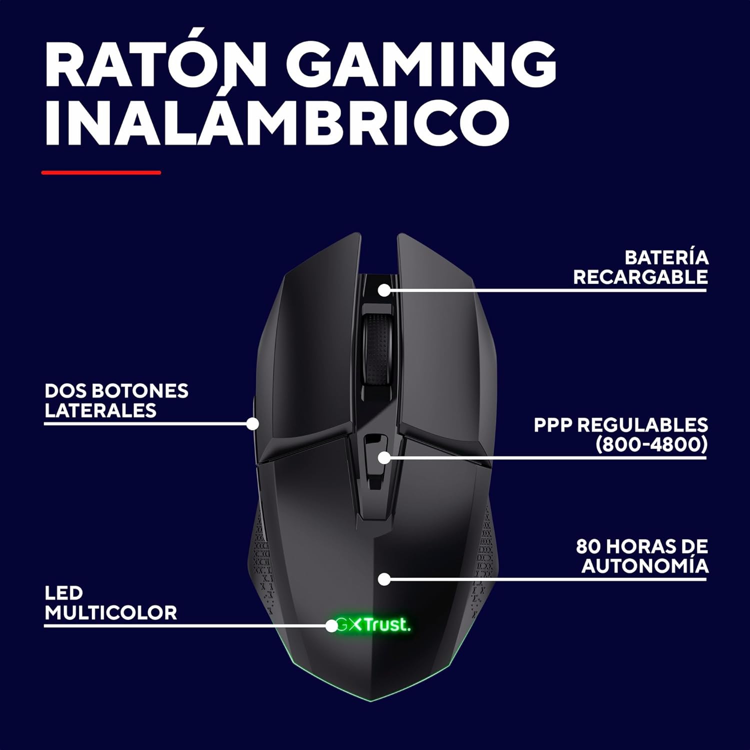 Rato Gaming Sem Fios Trust Gaming GXT 110 Felox/ Bateria recarregável/ Até 4800 DPI - Imagem 2