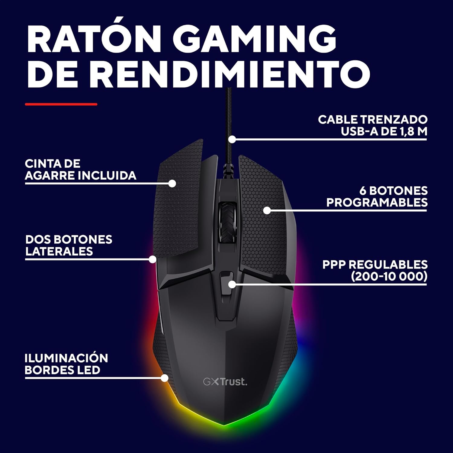 Rato Gaming Trust Gaming GXT 121 Felox+ 25603/ Até 10000 DPI - Imagem 2