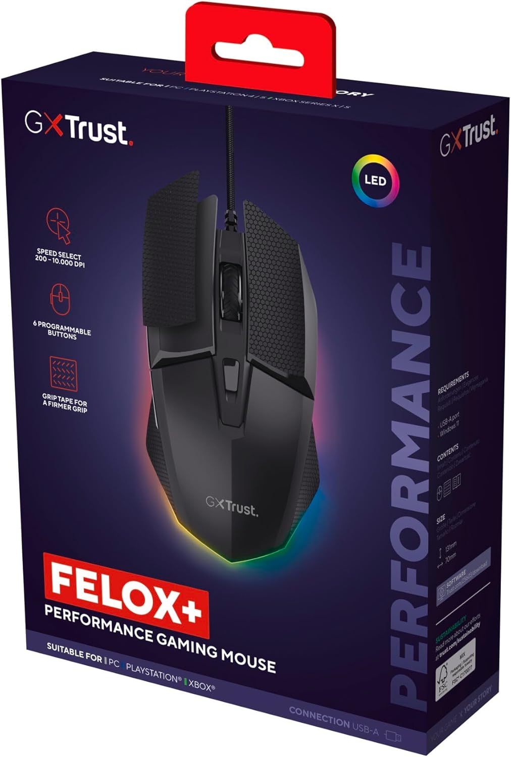 Rato Gaming Trust Gaming GXT 121 Felox+ 25603/ Até 10000 DPI - Imagem 15