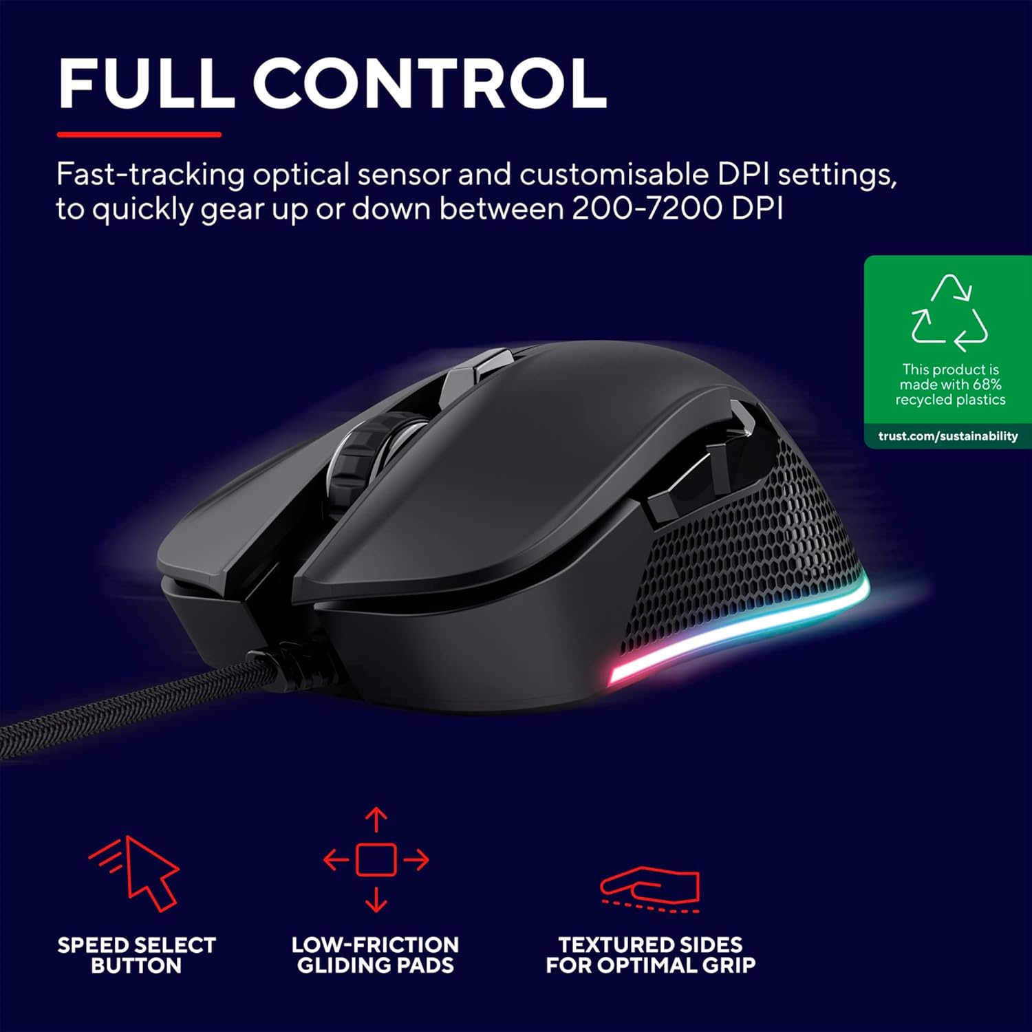 Rato Gaming Trust Gaming GXT 922 YBAR/ Até 7200 DPI - Imagem 2