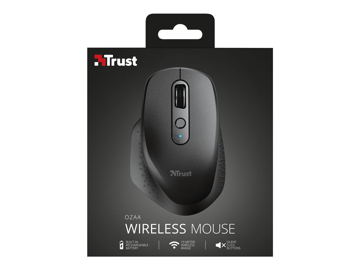 Rato Sem Fios por Bluetooth Trust Ozaa Compact Wireless/ Bateria recarregável/ Até 3200 DPI/ Preto