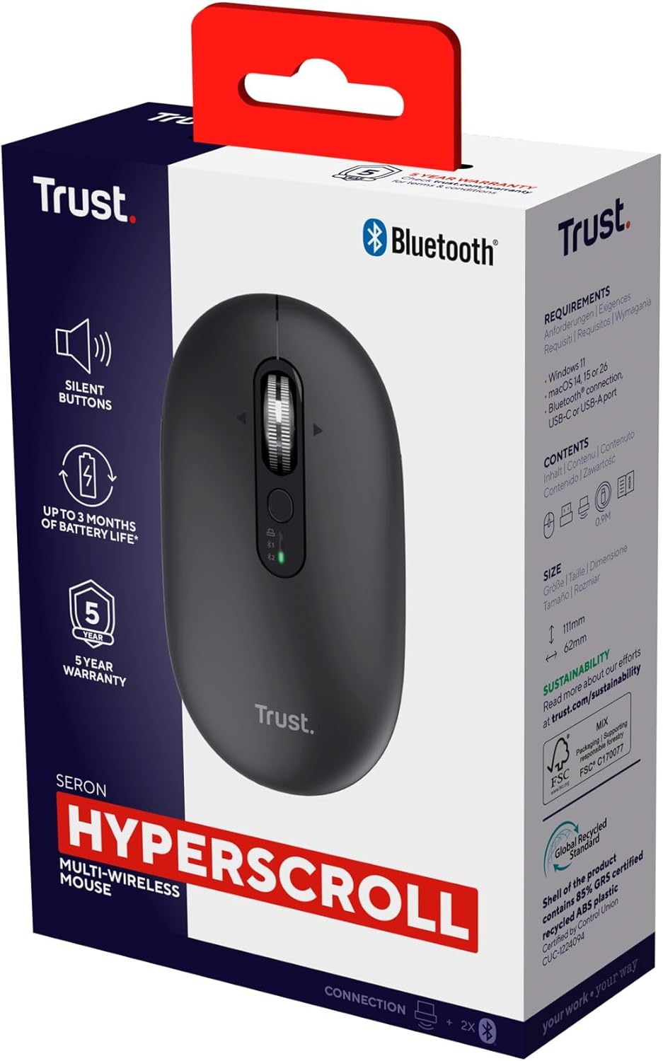 Rato Sem Fios Trust Seron 26018 3200 DPI Bateria Recarregável Preto - Imagem 16