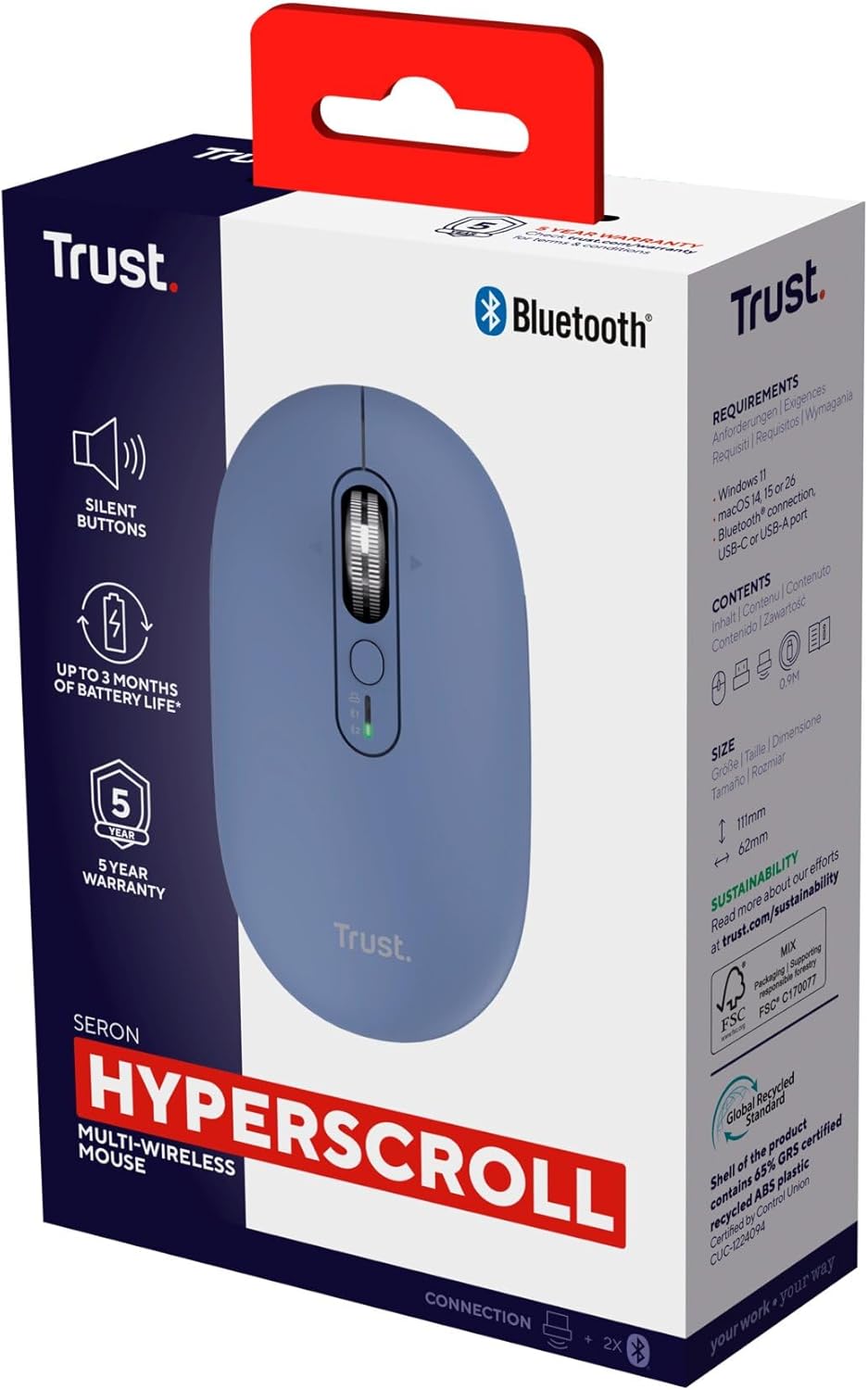 Rato Sem Fios Trust Seron 26020 Bateria Recarregável 3200 DPI Azul - Imagem 17
