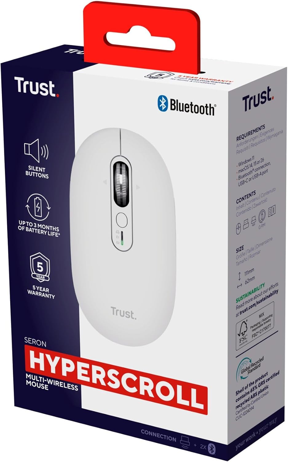 Rato Sem Fios Trust Seron 26019 Bateria Recarregável 3200 DPI Branco - Imagem 16