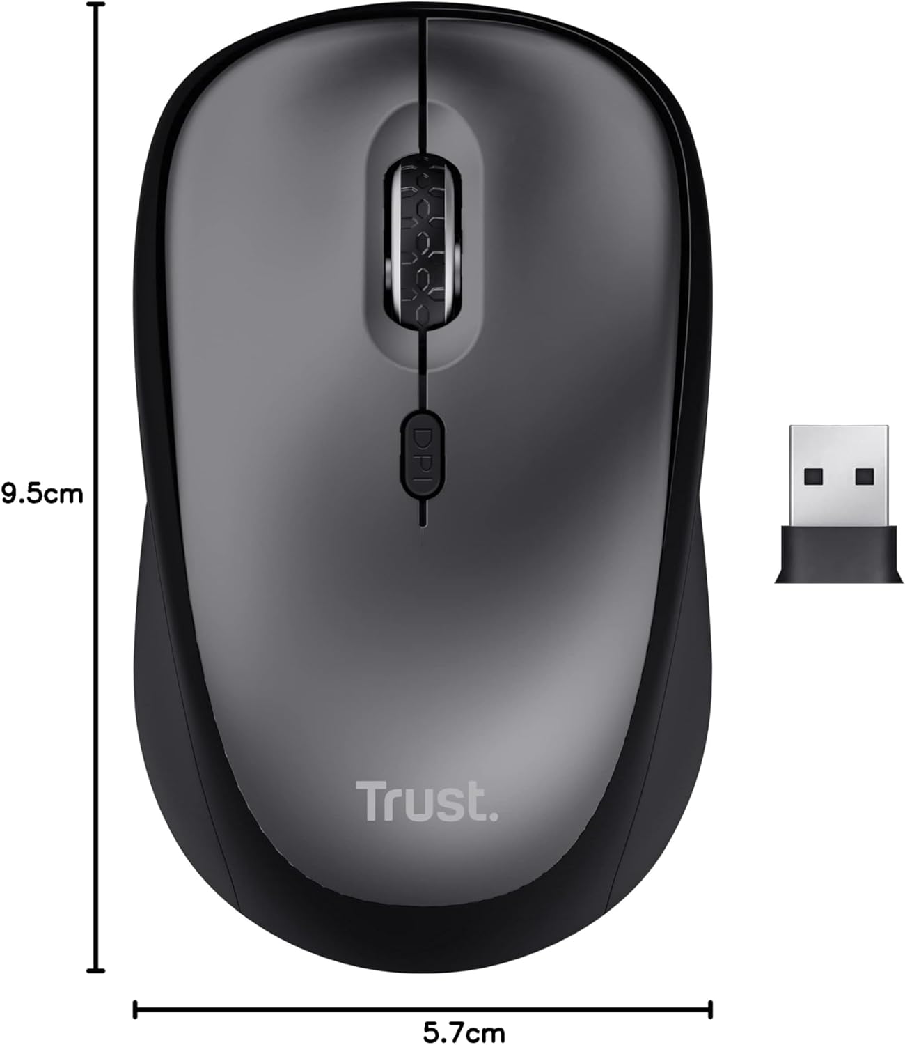 Rato Mini Sem Fios Trust Yvi+ Silent/ Até 1600 DPI/ Preto - Imagem 12