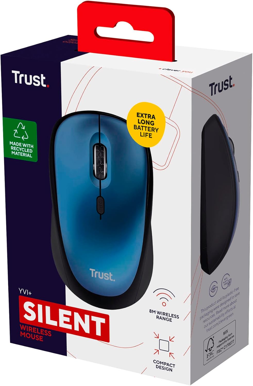 Rato Mini Sem Fios Trust Yvi+ Silent/ Até 1600 DPI/ Azul - Imagem 13