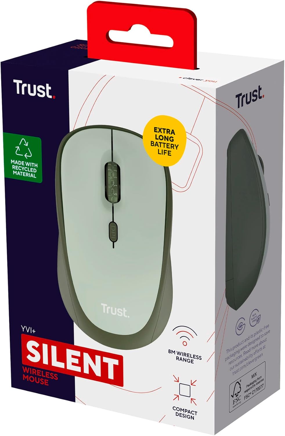 Rato Mini Sem Fios Trust Yvi+ Silent/ Até 1600 DPI/ Verde - Imagem 13