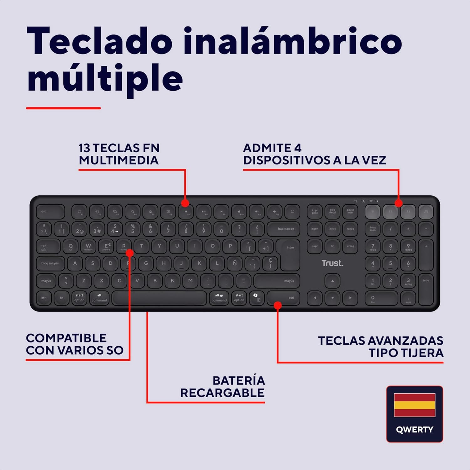 Teclado Compacto Sem Fios por Bluetooth Trust Vaiya - Imagem 3