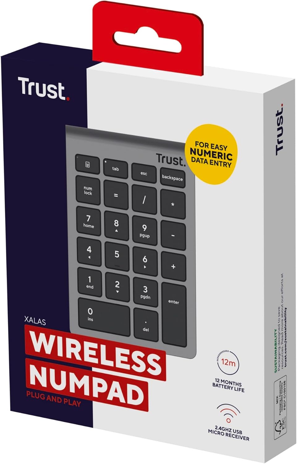 Teclado Numérico Sem Fios Trust Xalas Wireless/ Prateado - Imagem 8