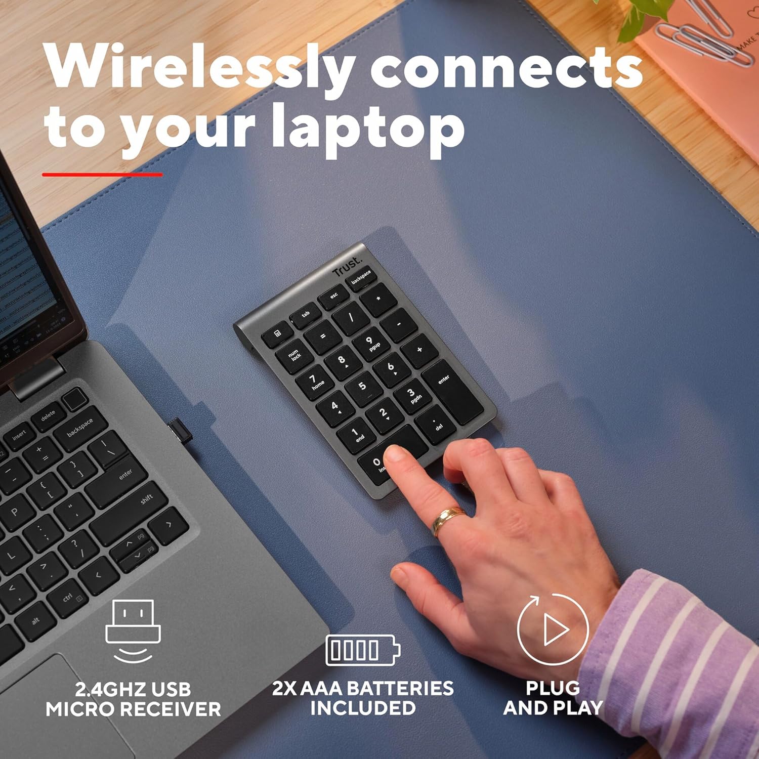 Teclado Numérico Sem Fios Trust Xalas Wireless/ Prateado - Imagem 3