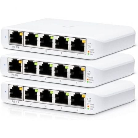 Switch Gerido Ubiquiti USW-Flex Mini 5 Portas/ RJ45 10/100/1000 PoE/ Pack 3 unidades