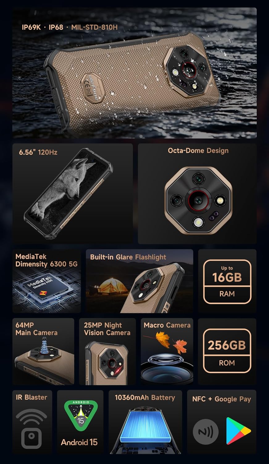 Smartphone Robustecido Ulefone Armor X16 Pro 8GB/ 256GB/ 6.56"/ 5G/ Cinzento Sombra - Imagem 6