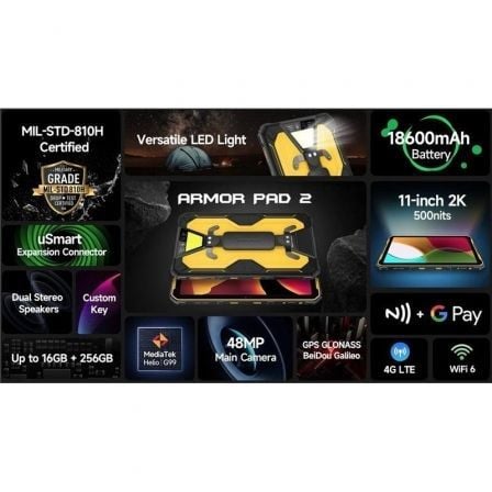 Tablet Robusta Ulefone Armor Pad 2 11"/ 8GB/ 256GB/ Octacore/ 4G/ Preto e Amarelo - Imagem 4