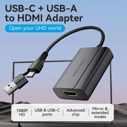 Adaptador Vention ACYHB/ USB Tipo-C Macho/ USB Macho - HDMI Fêmea - Imagem 2