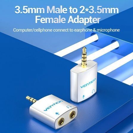 Adaptador Áudio Vention BDBW0/ Jack 3.5 Macho - 2x Jack 3.5 Fêmea/ Branco - Imagem 2