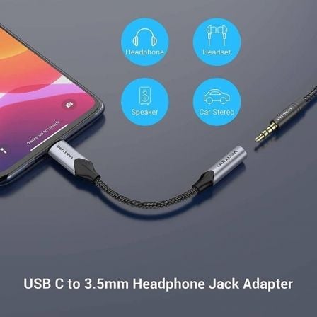 Adaptador Áudio Vention BGMHA/ Jack 3.5 Fêmea - USB Tipo-C Macho/ 10cm/ Cinzento - Imagem 2