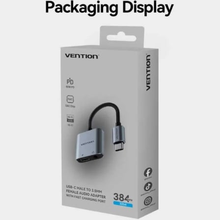 Adaptador de Áudio Vention BIGHA/ USB Tipo-C Macho - Jack 3.5 Fêmea/ USB Tipo-C PD Fêmea/ Cinzento - Imagem 5