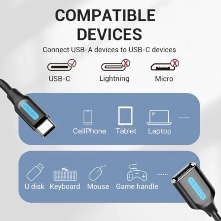 Cabo USB 2.0 Vention CCSBB/ USB Tipo-C Macho - USB Fêmea/ 15cm/ Preto - Imagem 3