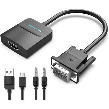 Cabo Adaptador Vention ACNBF VGA Macho para HDMI Fêmea Full HD 1080p 60Hz Áudio 3.5mm 1m Preto