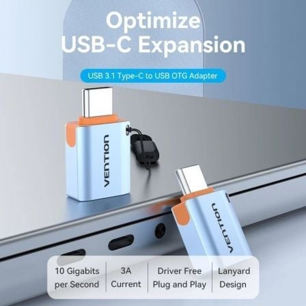 Adaptador OTG USB 3.1 Vention CUBH0/ USB Tipo-C Macho - USB Fêmea/ Azul - Imagem 2